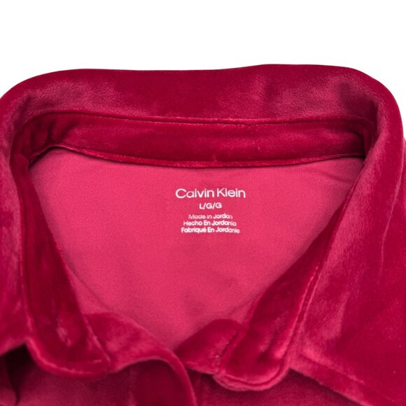 Calvin Klein Women's Red Velour Button-Up Front Stretch LS Shirt, Size L - Picture 4 of 9